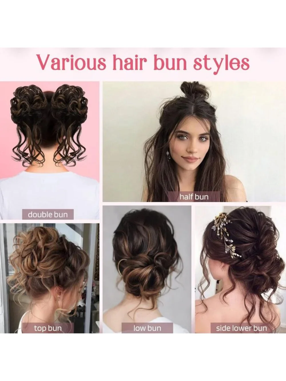Messy Bun Hair Piece Set, Tousled Updo Extensions, Wavy Curly Ponytail